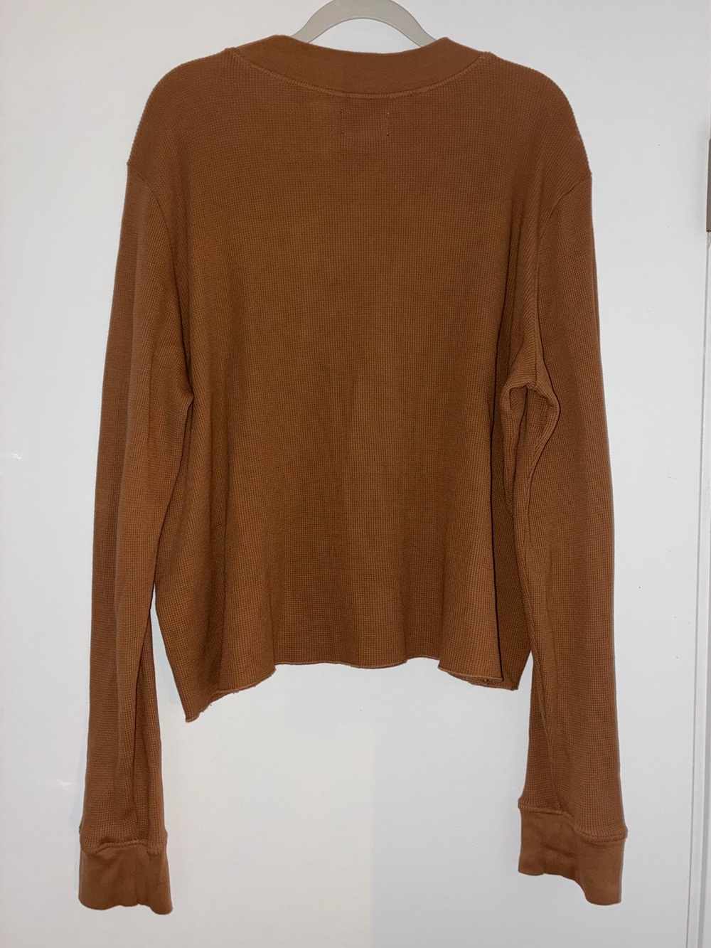 MATE the Label Waffle Crewneck Sweater Brown Caramel Henley Top - Picture 2 of 4